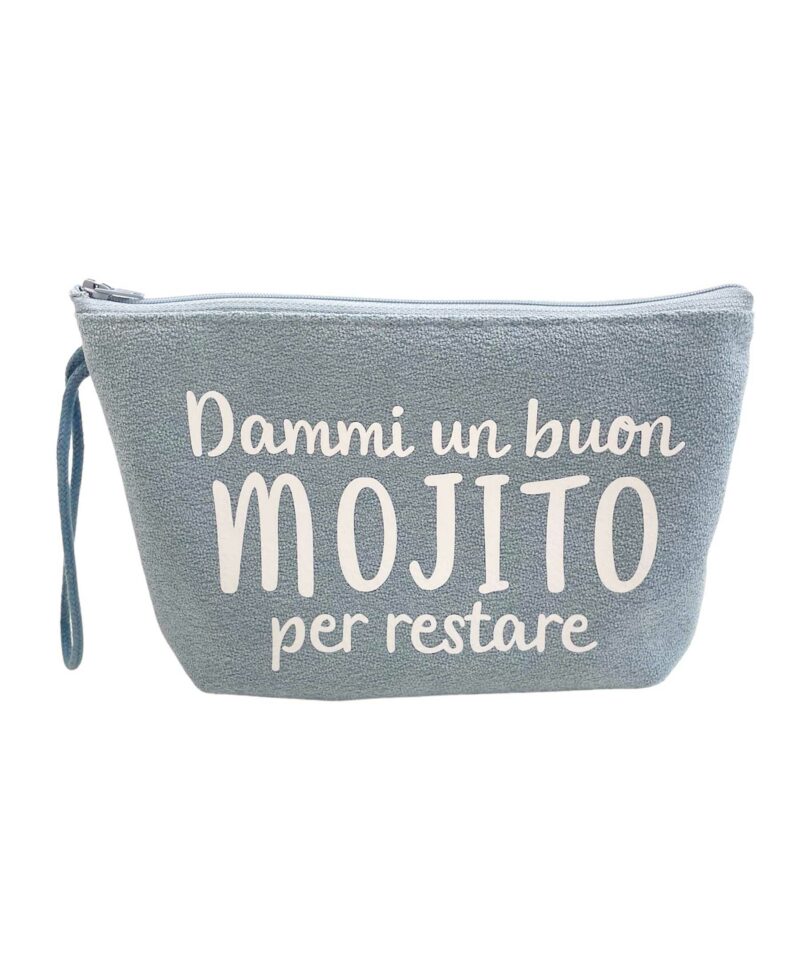 Pochette azzurra scritta mojito bianca