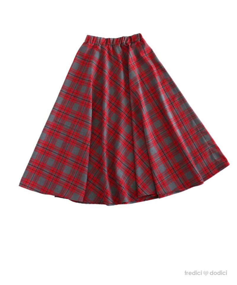 Gonna a ruota tartan rosso grigio