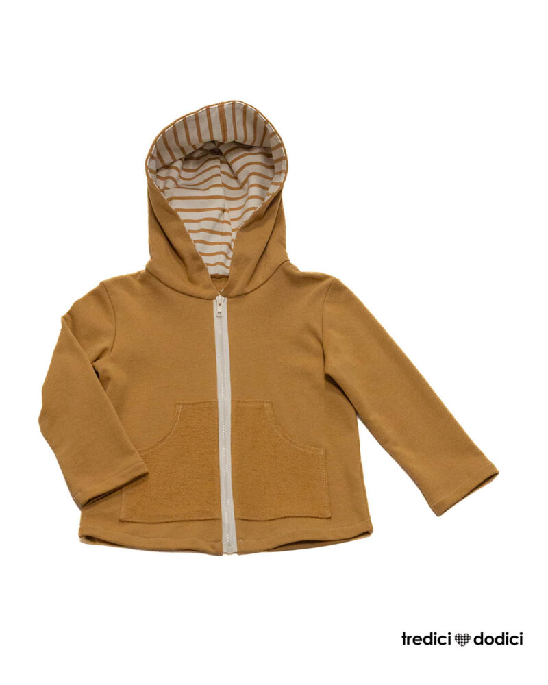 Cardigan zip e cappuccio caramel