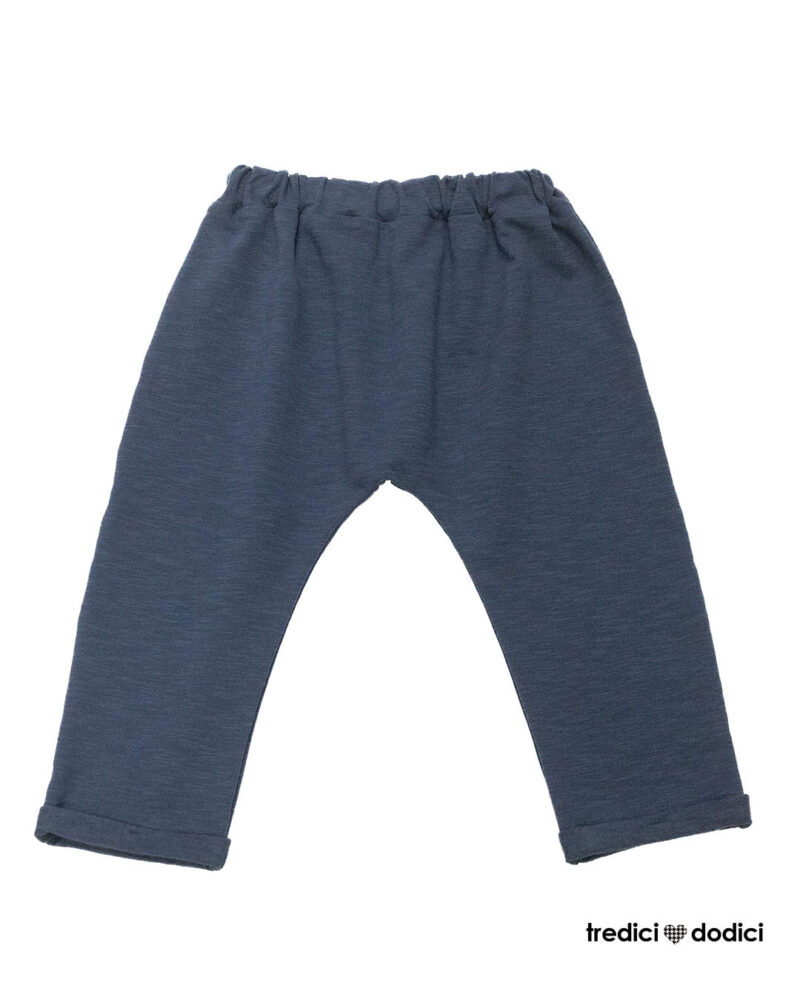 Pantalone cavallo tondo blu fiammato